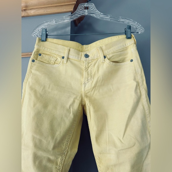 7 For All Mankind Cropped Skinny Jeans Light Yellow, Subtle Sparkle~28~8” Rise - Picture 2 of 12